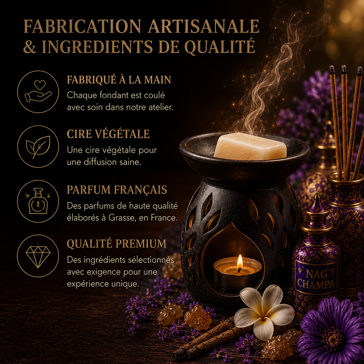 Fondant parfumé Nag Champa Bakonette Bakougie — fabrication artisanale française