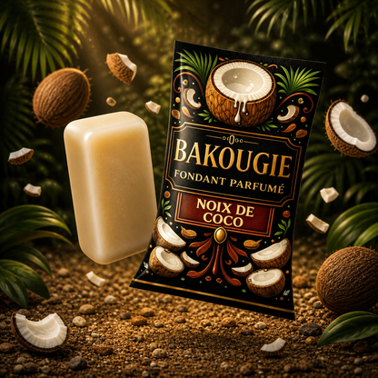 Fondant parfumé noix de coco Bakougie cire végétale wax melt coco gourmand parfum tropical vanille caramel