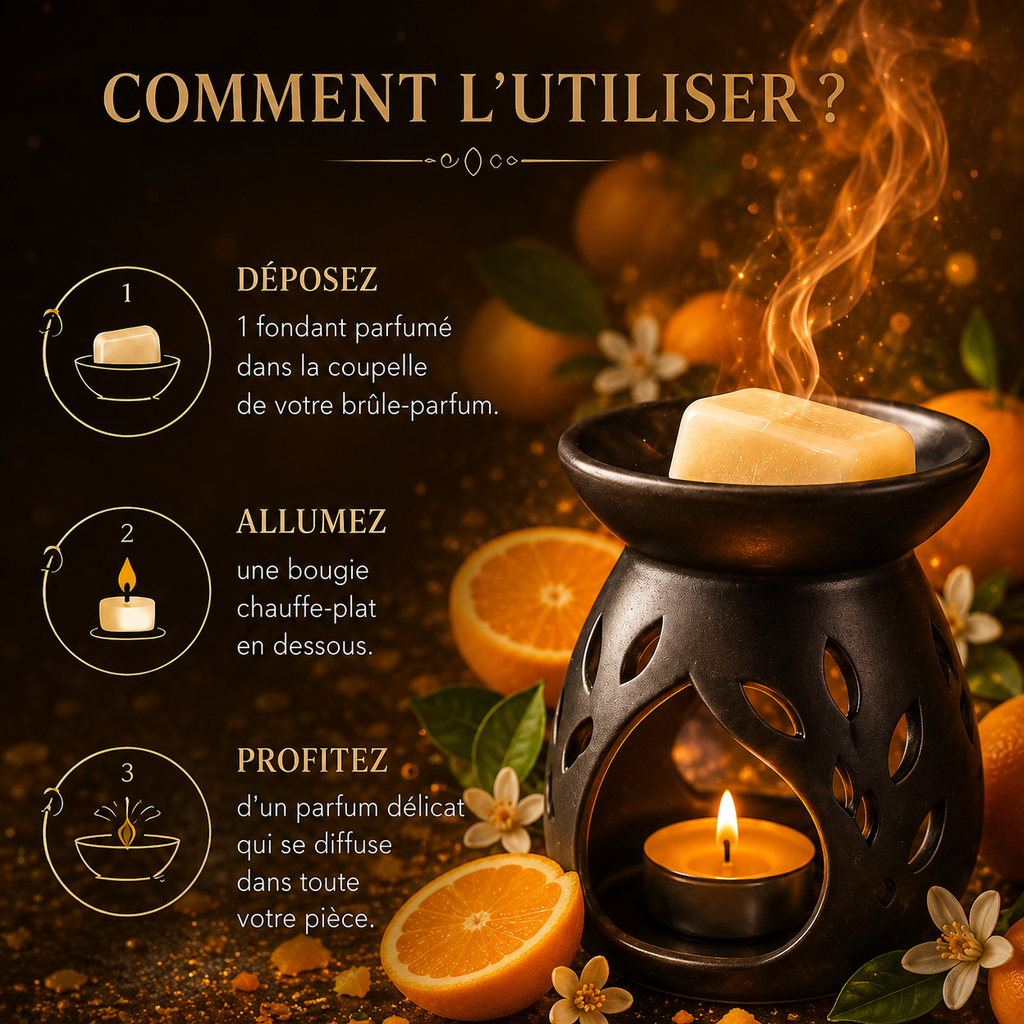 Fondant parfumé Orange Bakonette Bakougie utilisé avec un brûle-parfum