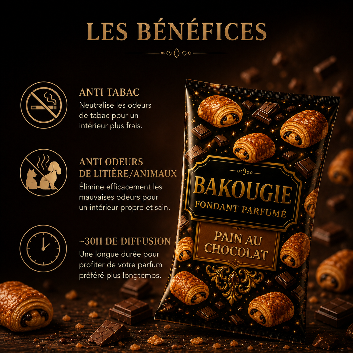 Fondant parfumé Pain au chocolat Bakonette Bakougie — ambiance boulangerie gourmande