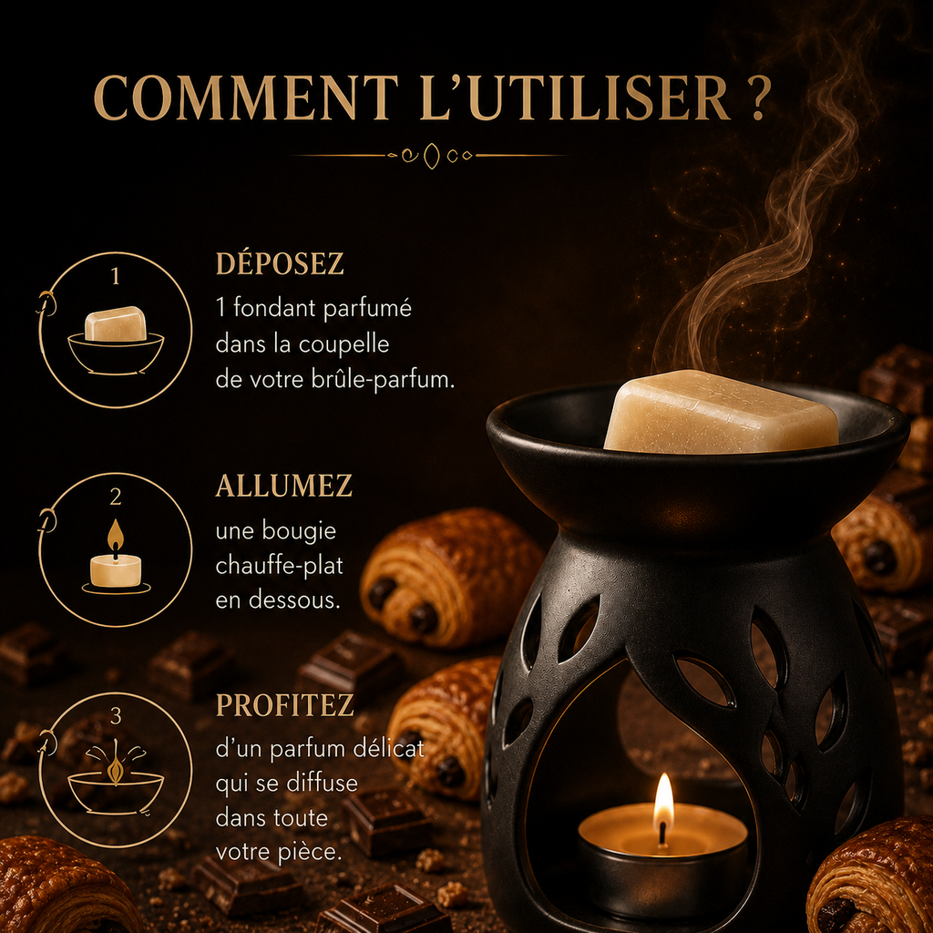 Fondant parfumé Pain au chocolat Bakonette Bakougie utilisé avec un brûle-parfum