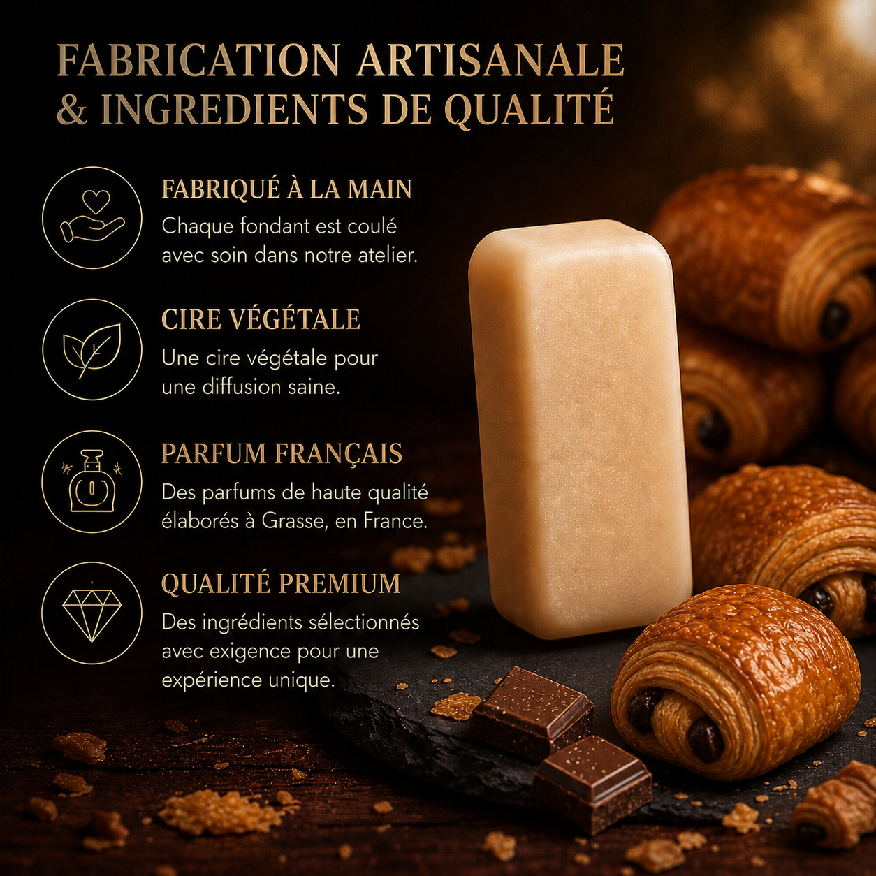 Fondant parfumé Pain au chocolat Bakonette Bakougie — fabrication artisanale française