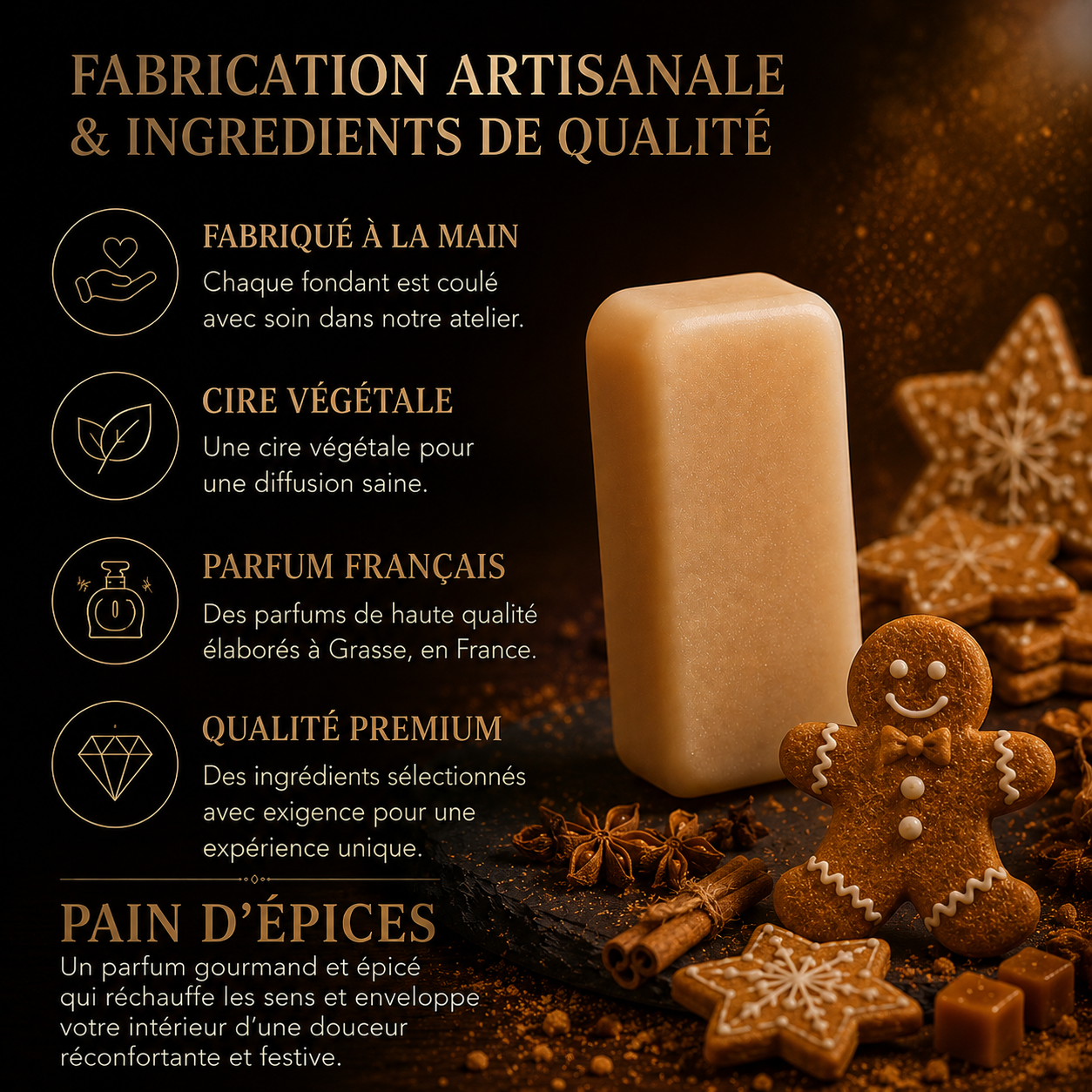 Fondant parfumé Pain d’épices Bakonette Bakougie — notes de cannelle, orange et miel