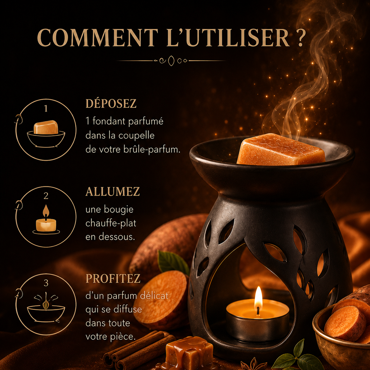 Fondant parfumé Patate douce Bakonette Bakougie utilisé avec un brûle-parfum