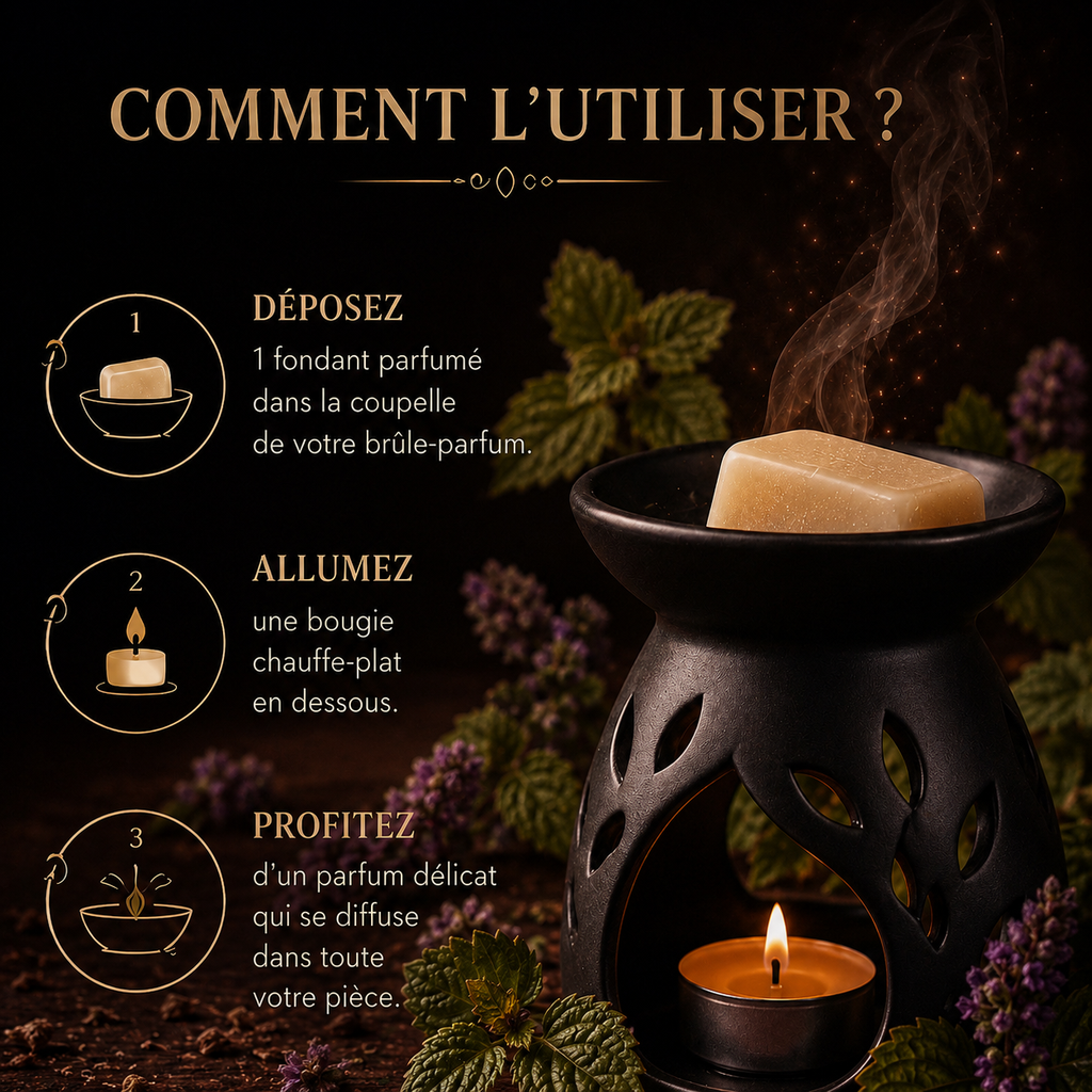 Fondant parfumé Patchouli Bakonette Bakougie utilisé avec un brûle-parfum