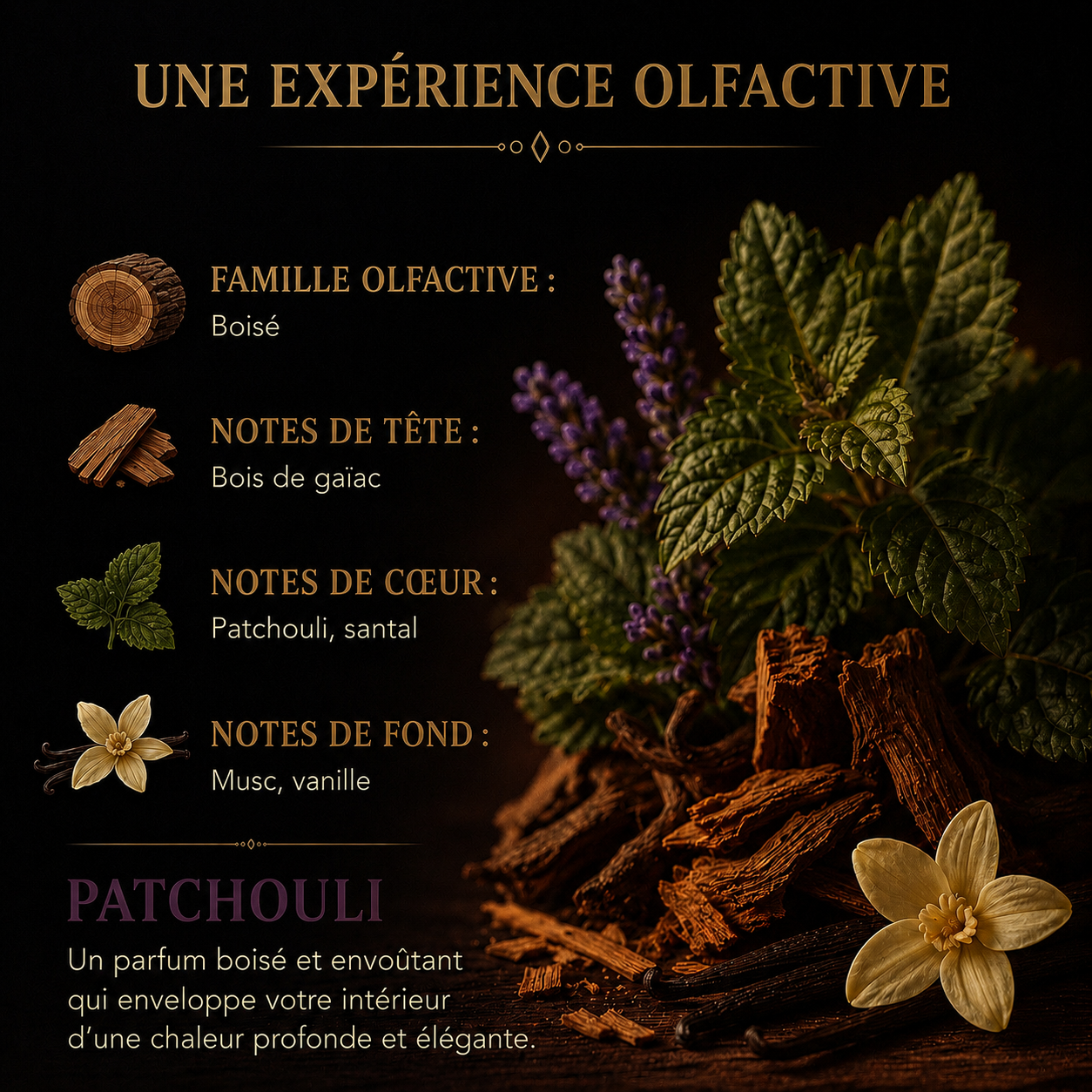Fondant parfumé Patchouli Bakonette Bakougie — notes de santal, vanille et musc