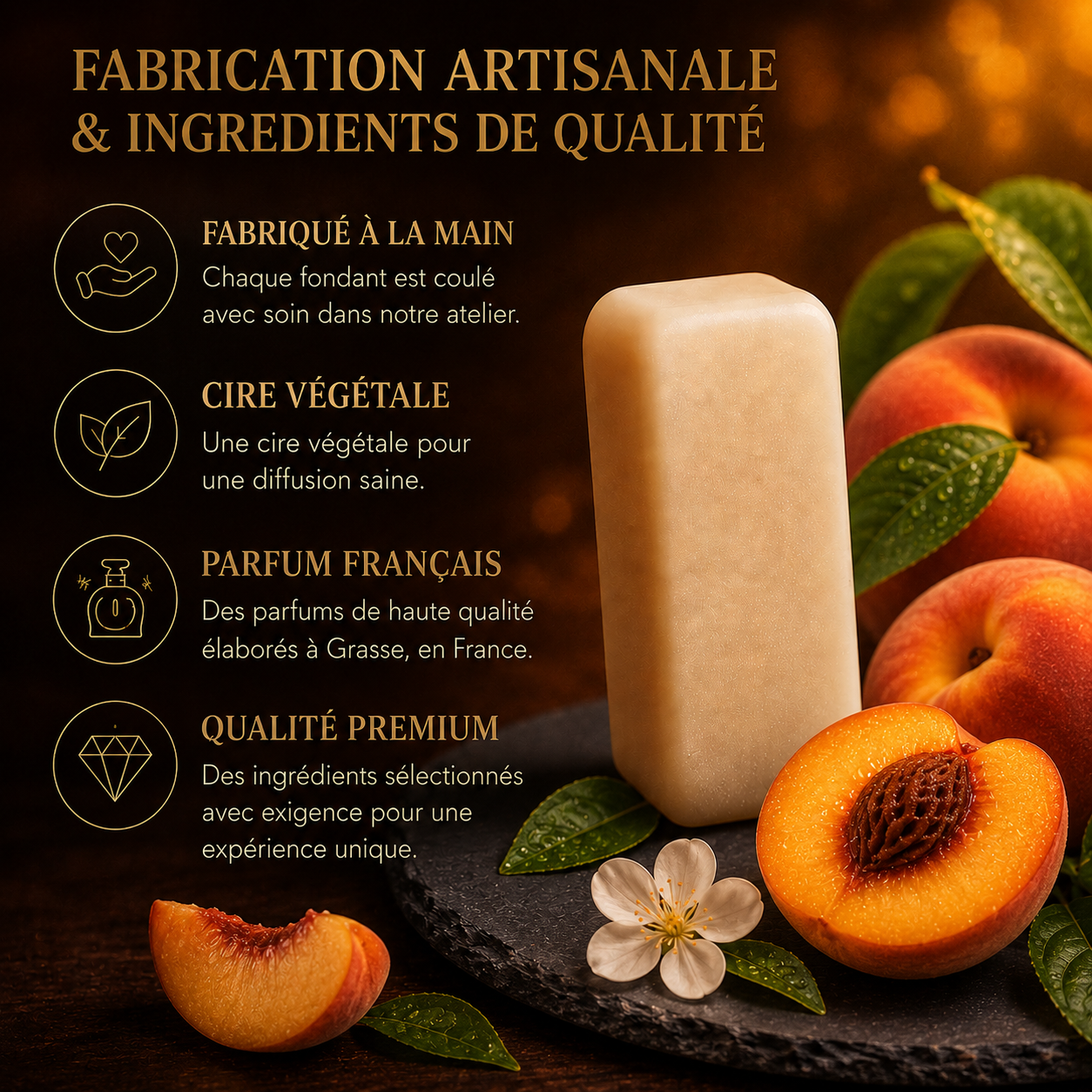Fondant parfumé Pêche Bakonette Bakougie — pêche veloutée et gourmande