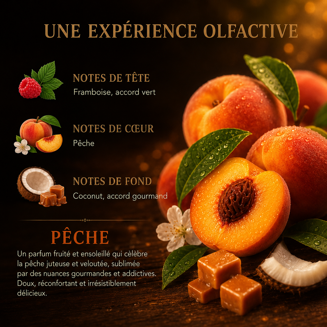 Fondant parfumé Pêche Bakonette Bakougie — notes de framboise et caramel
