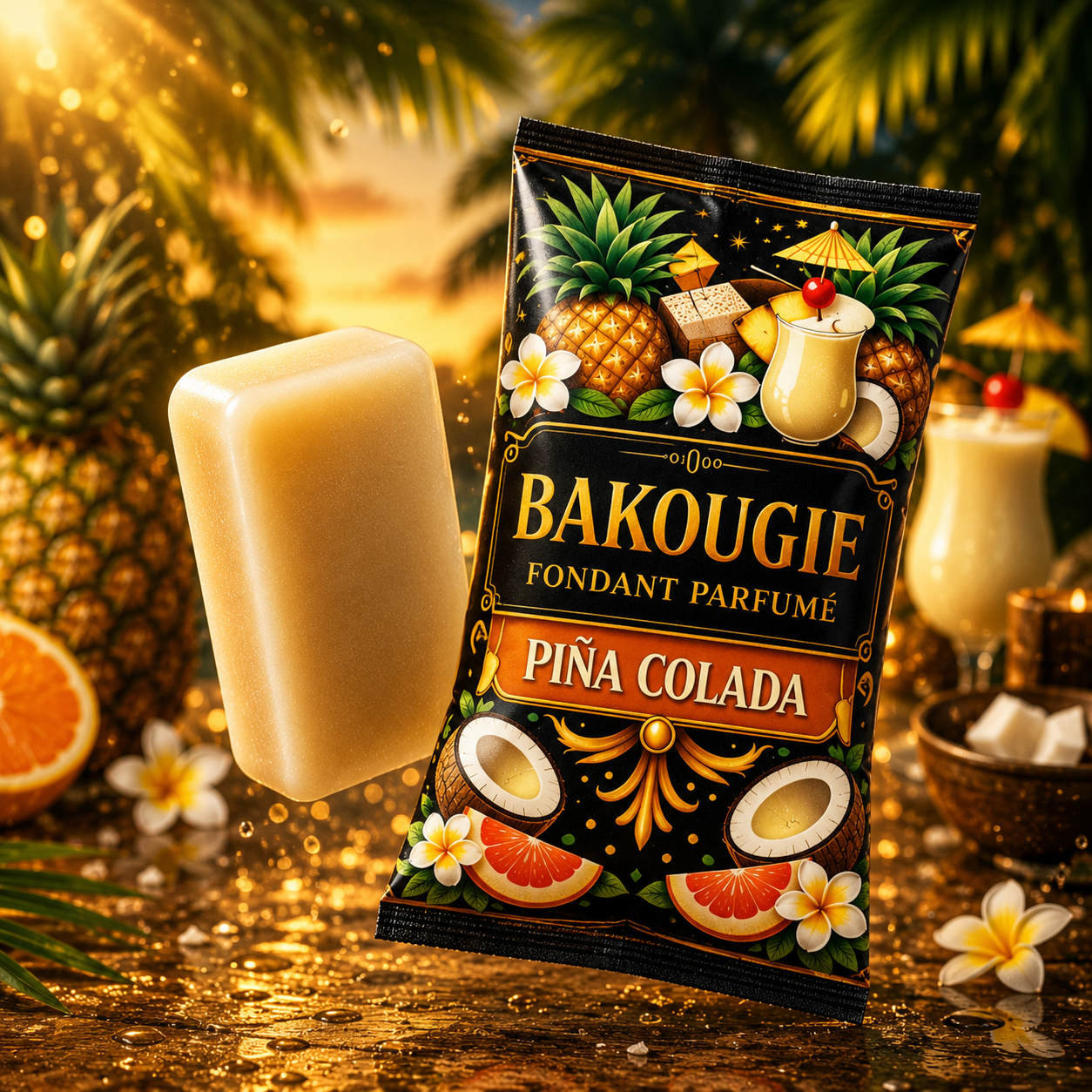 Fondant parfumé Piña Colada Bakougie cire végétale senteur exotique ananas coco wax melt tropical gourmand