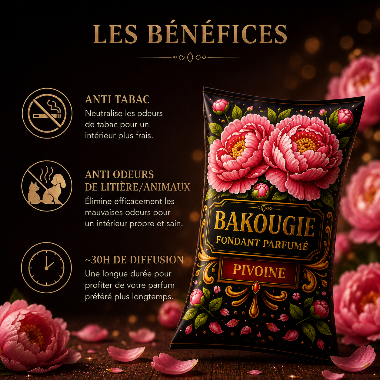 Fondant parfumé Pivoine Bakonette Bakougie — ambiance florale élégante