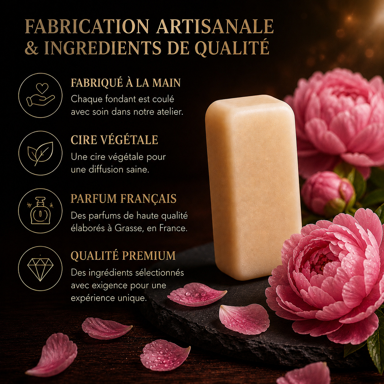 Fondant parfumé Pivoine Bakonette Bakougie — notes de pivoine et lilas