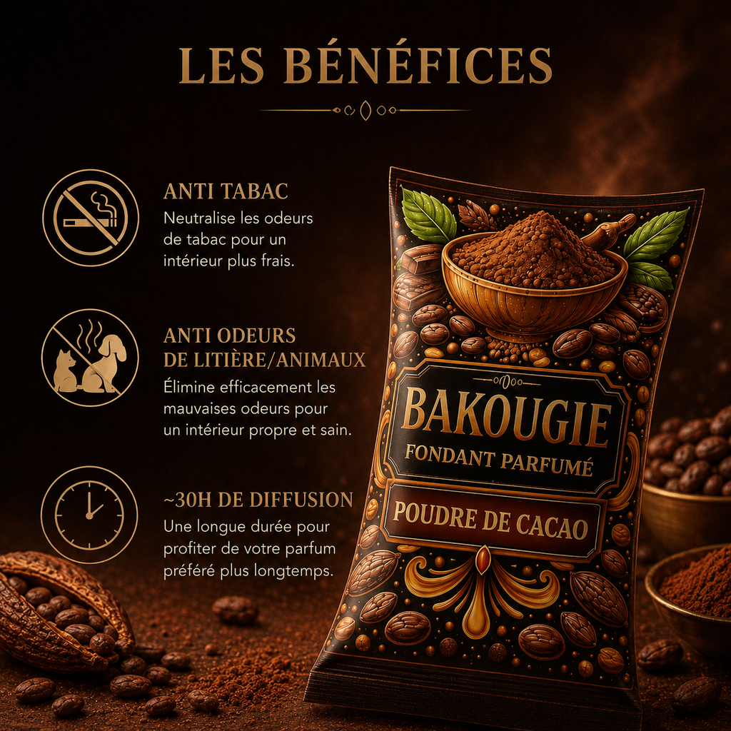 Fondant parfumé Poudre de cacao Bakonette Bakougie — ambiance chocolatée gourmande