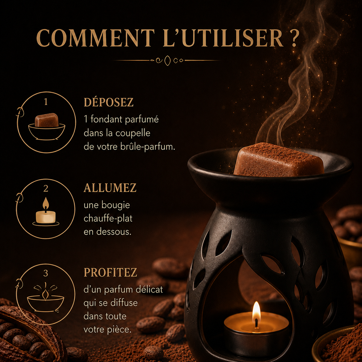 Fondant parfumé Poudre de cacao Bakonette Bakougie — notes de cacao, chocolat et vanille