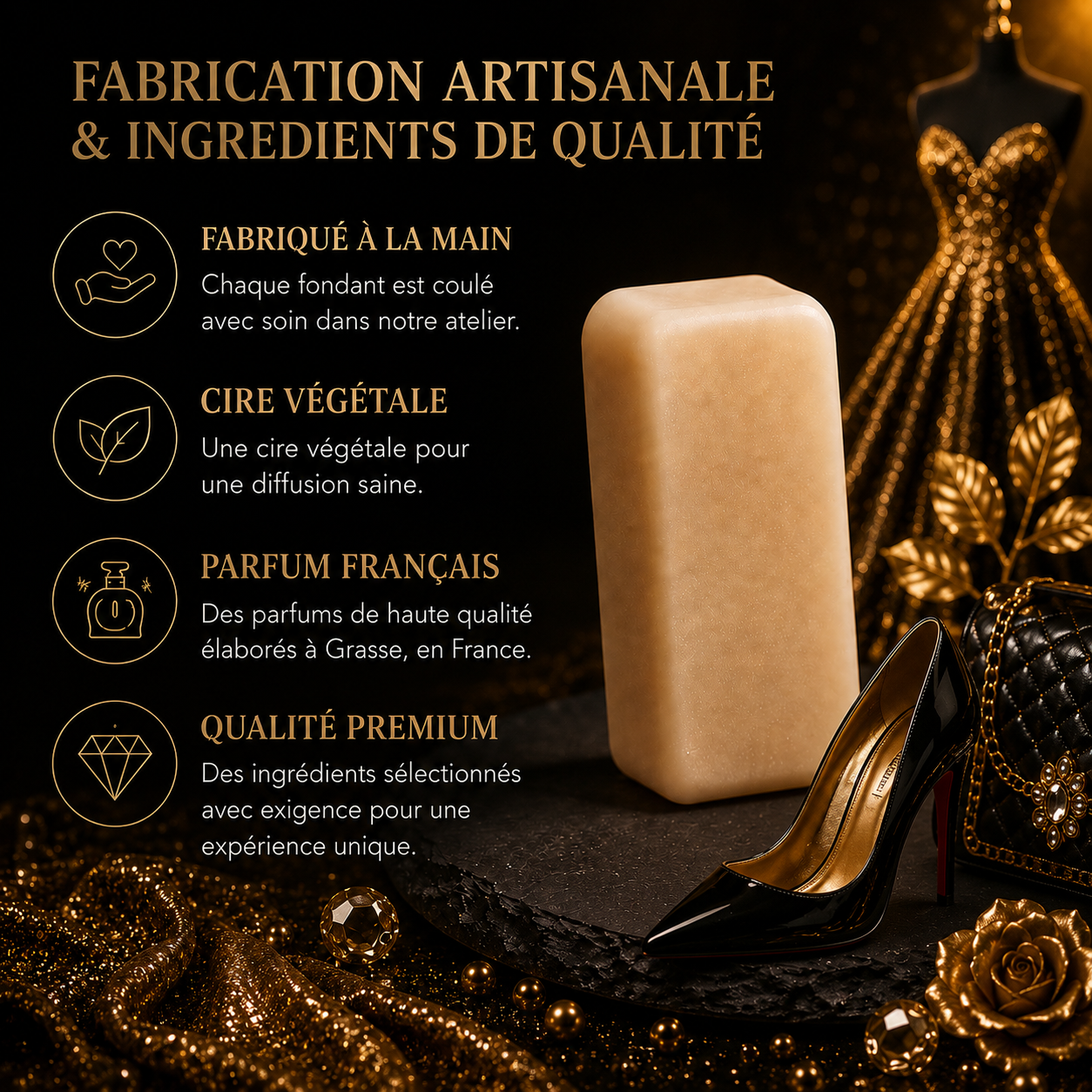 Fondant parfumé Robe de soirée Bakonette de luxe Bakougie — fabrication artisanale française