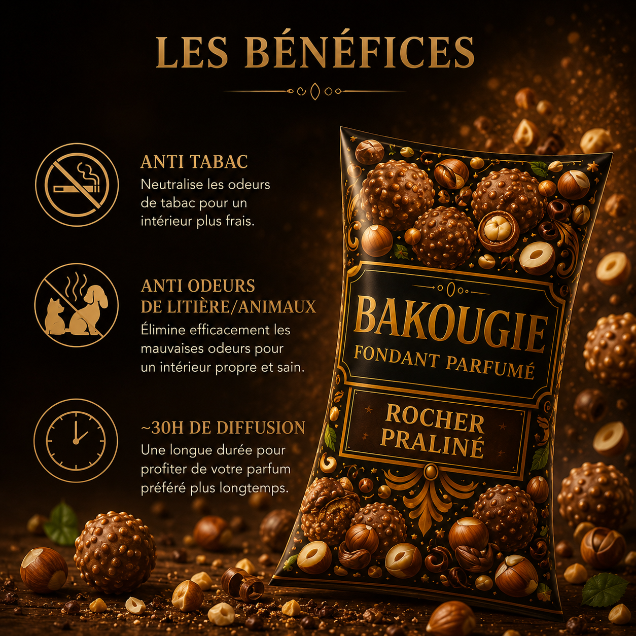 Fondant parfumé Rocher praliné Bakonette Bakougie — ambiance chocolatée gourmande