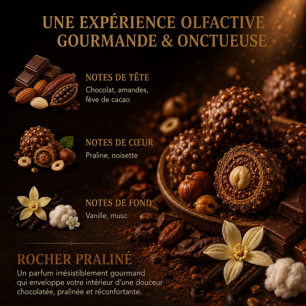 Fondant parfumé Rocher praliné Bakonette Bakougie — notes de chocolat, praline, noisette et vanille