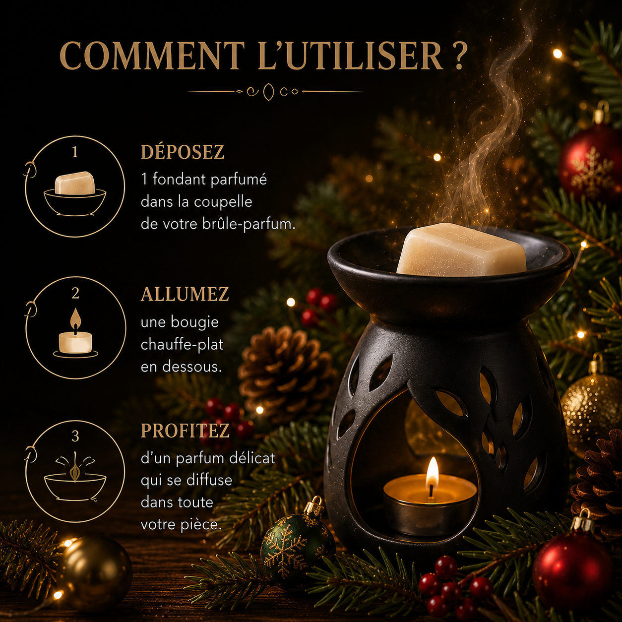 Fondant parfumé Sapin Bakonette Bakougie utilisé avec un brûle-parfum