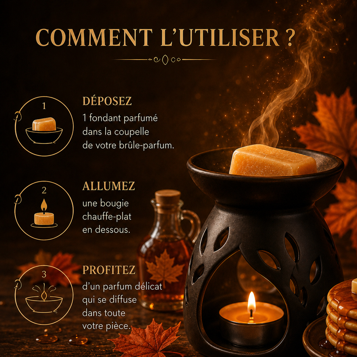 Fondant parfumé Sirop d’érable Bakonette Bakougie utilisé avec un brûle-parfum