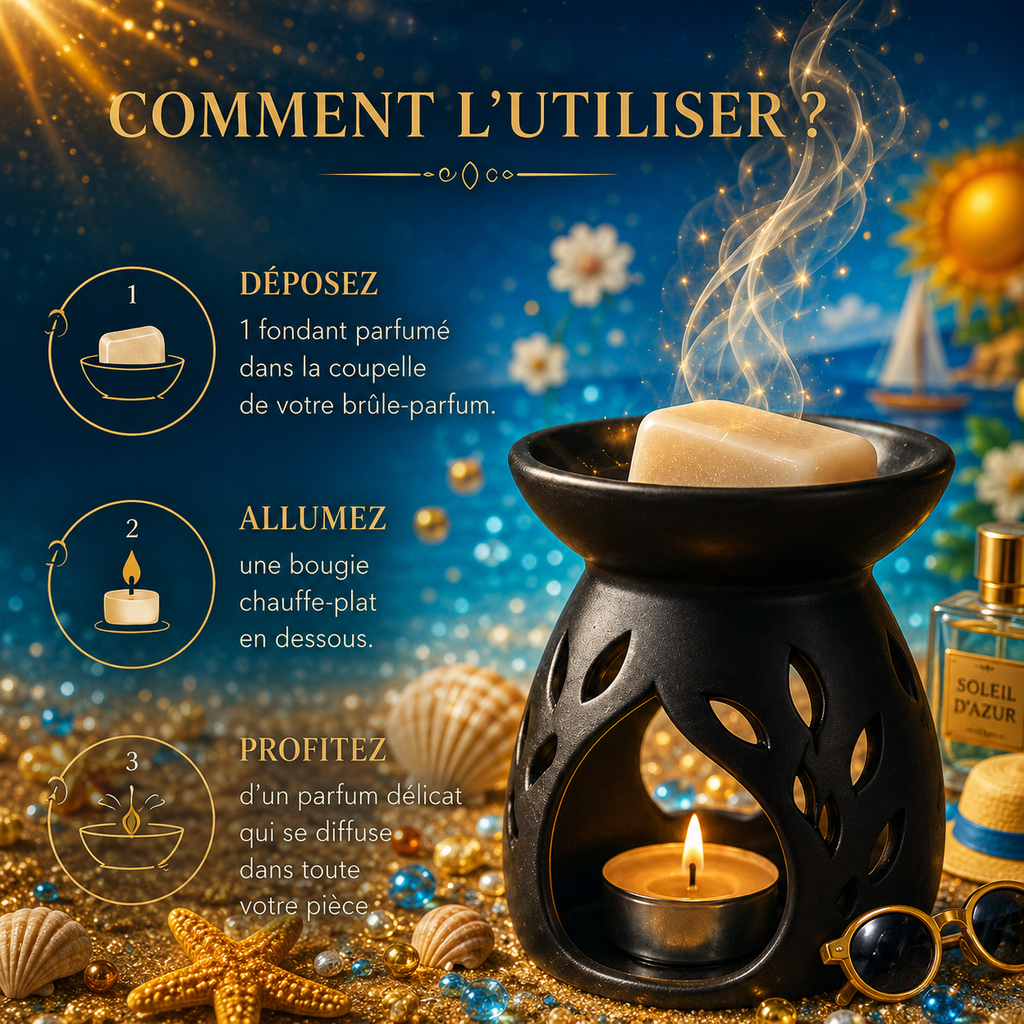 Fondant parfumé Soleil d’azur Bakonette Bakougie utilisé avec un brûle-parfum