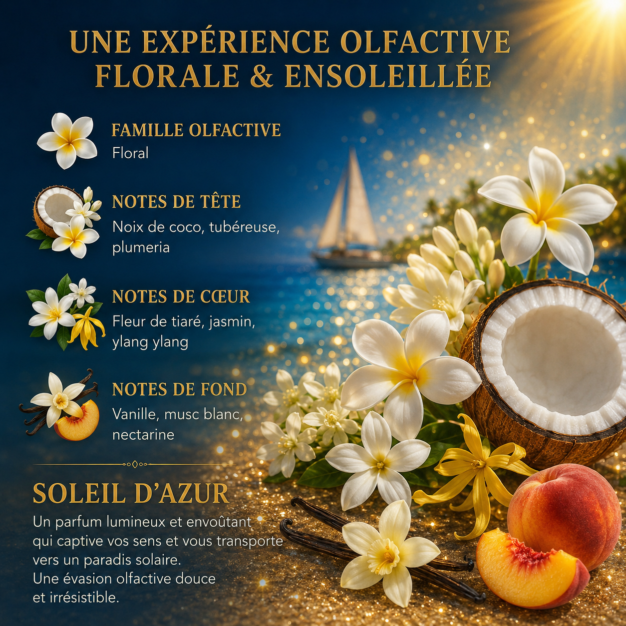 Fondant parfumé Soleil d’azur Bakonette Bakougie — notes de coco, tiaré, ylang-ylang et vanille