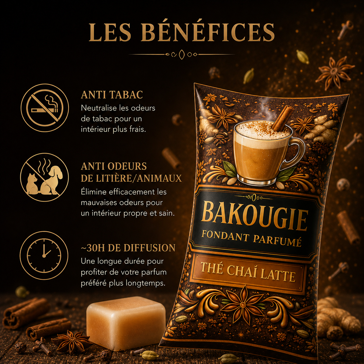 Fondant parfumé Thé chaï latte Bakonette Bakougie — ambiance chaude et cocooning
