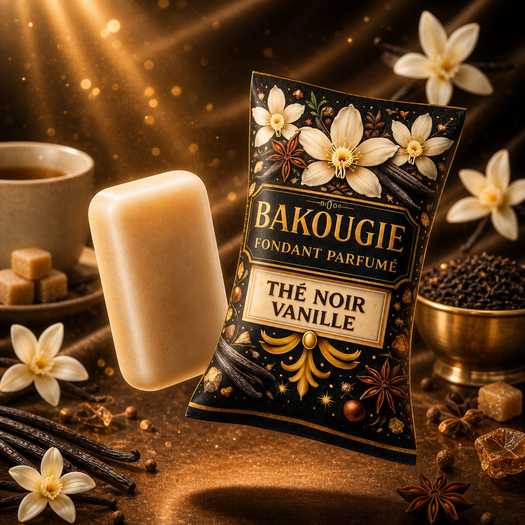 Fondant parfumé Thé Noir Vanille Bakougie cire végétale senteur chaude épicée gourmand wax melt parfum maison