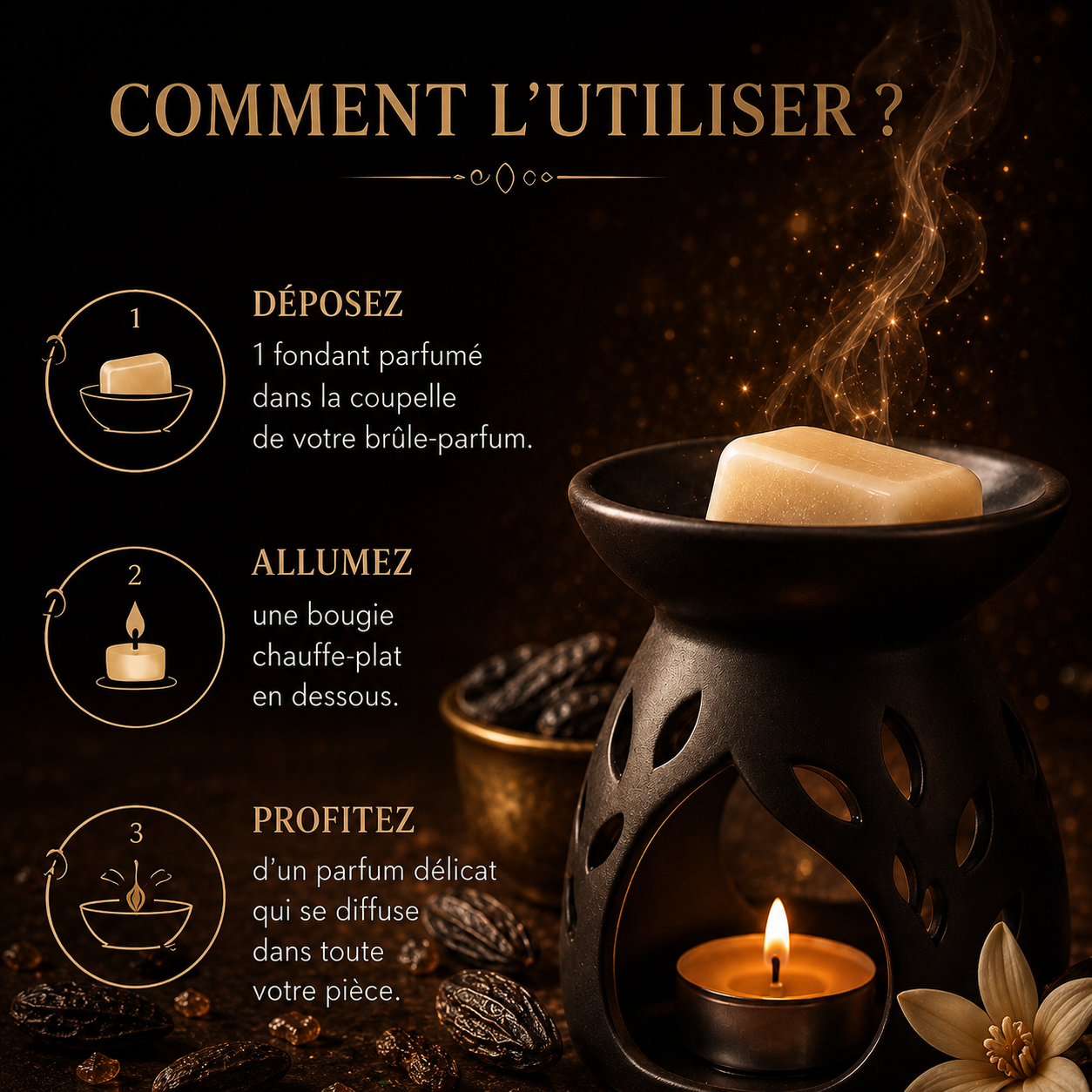 Fondant parfumé Tonka Bakonette Bakougie — notes de fève tonka et patchouli