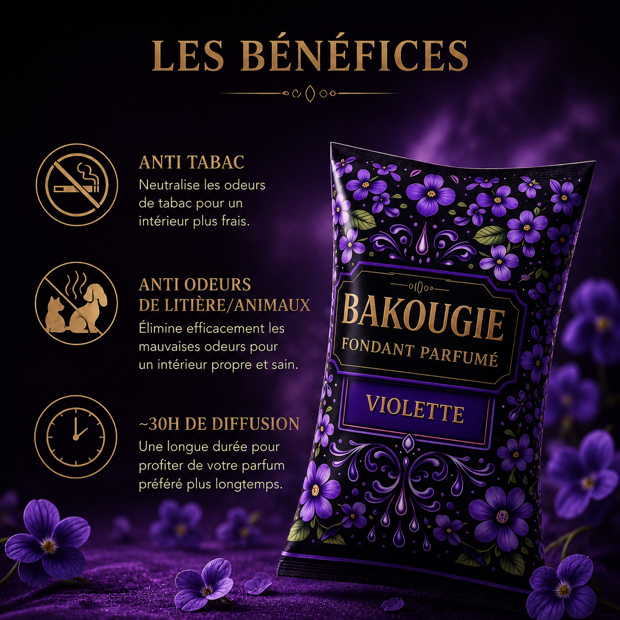 Fondant parfumé Violette Bakonette Bakougie — ambiance florale poudrée