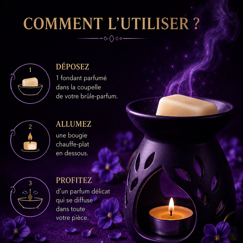 Fondant parfumé Violette Bakonette Bakougie utilisé avec un brûle-parfum