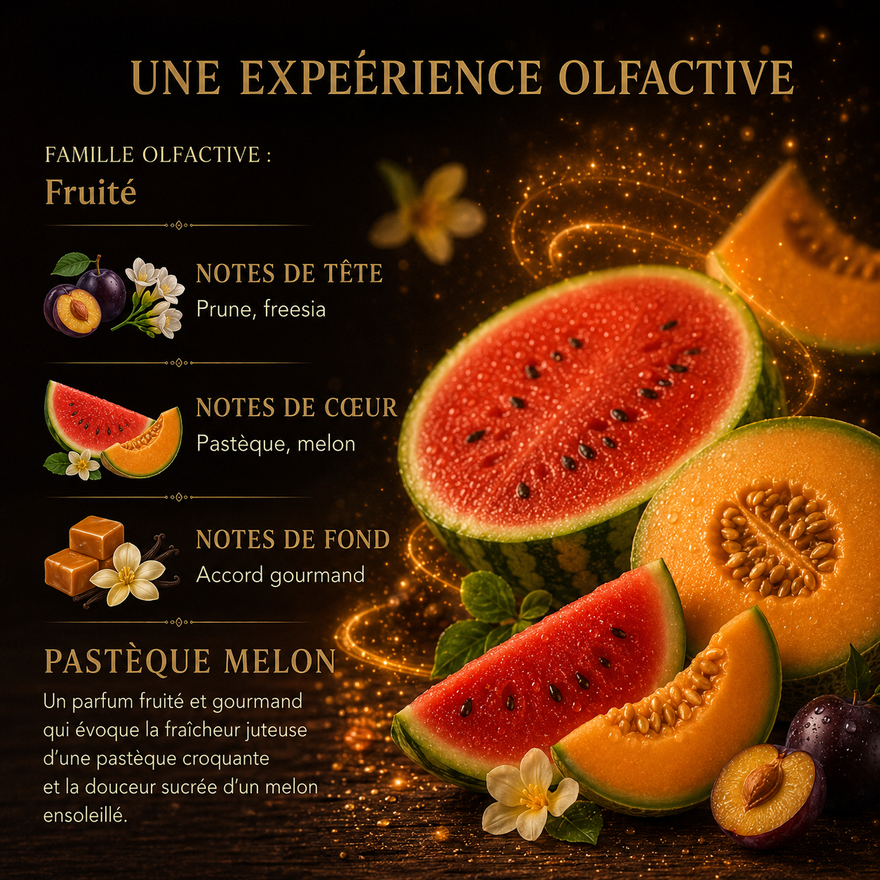 Fondant parfumé pastèque melon notes fruitées gourmandes cire végétale senteur estivale