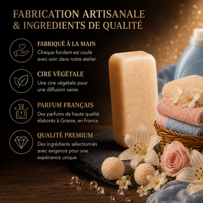 Galet parfumé adoucissant artisanal cire végétale parfum frais et poudré ambiance propre douce et cocooning maison