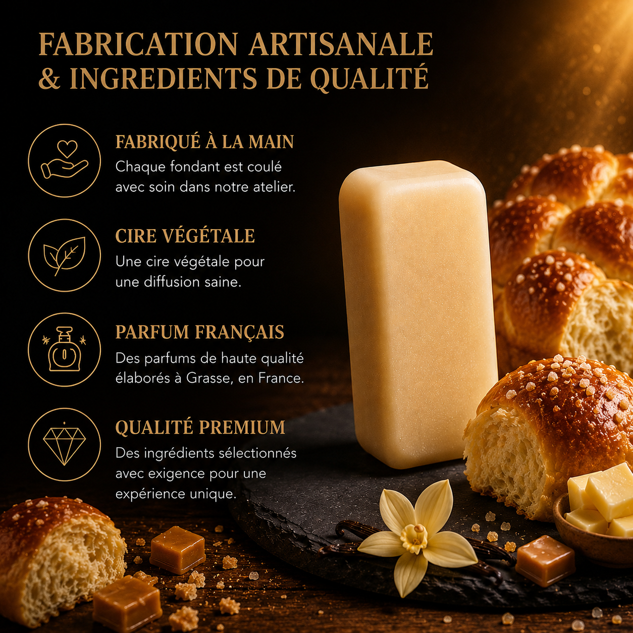 Galet parfumé boulangerie gourmande odeur brioche chaude fondant parfumé cire végétale pour brûleur
