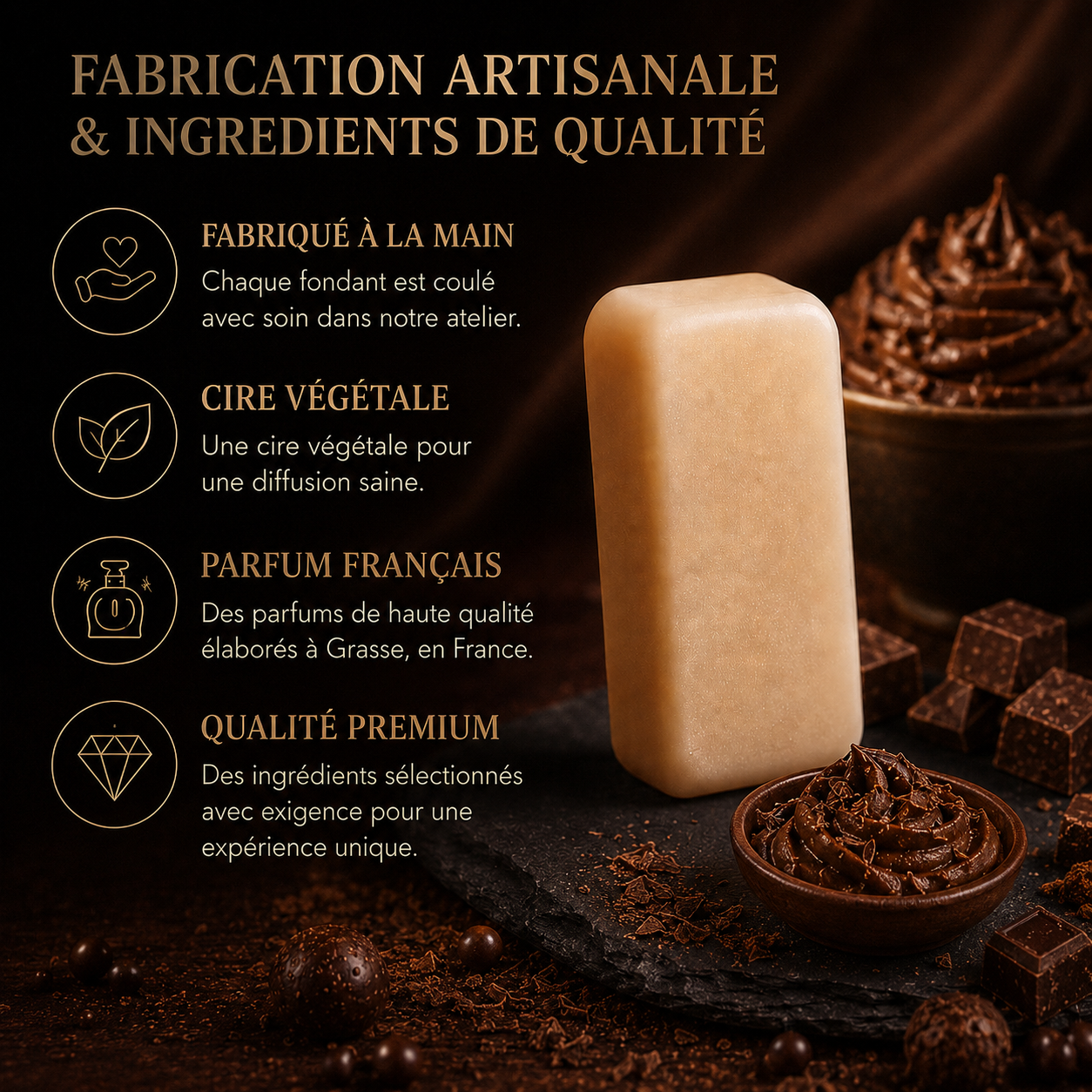 Galet parfumé chocolat cupcake fondant parfumé cire végétale odeur dessert gourmand maison cocooning