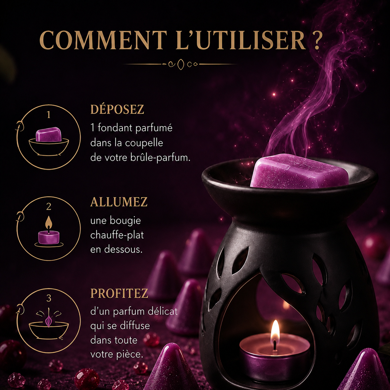 Galet parfumé Cuberdon pour brûle parfum cire végétale parfum sucré fruité ambiance cocooning maison
