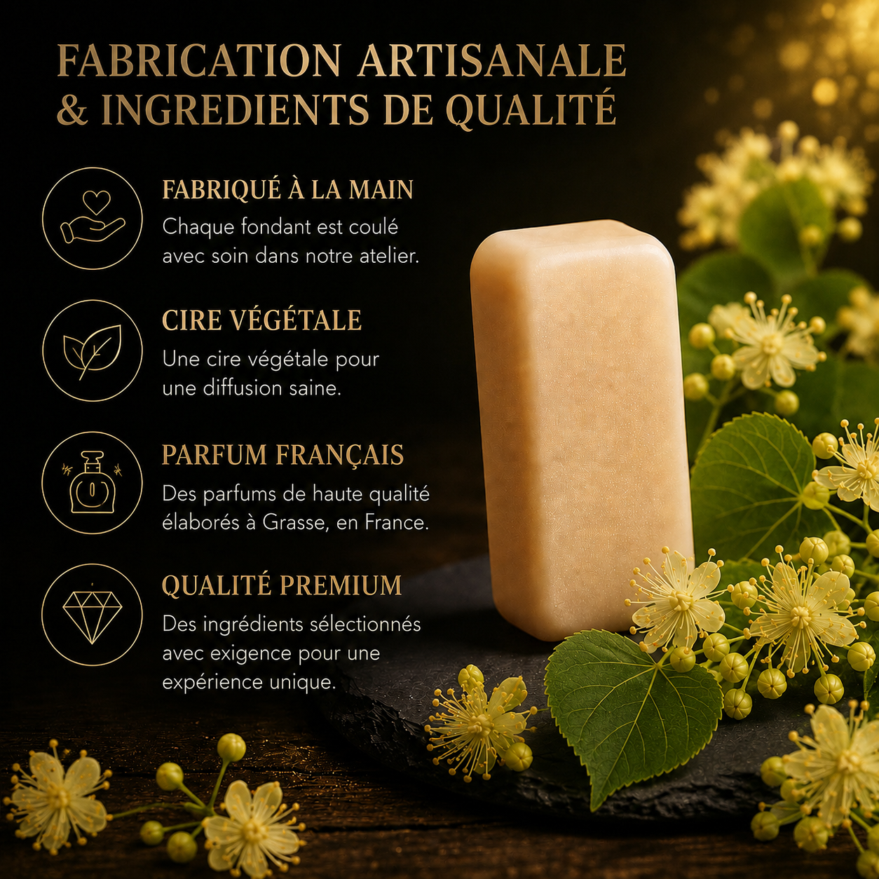 Galet parfumé fleur de tilleul pour brûle parfum cire végétale fondante senteur fleurie relaxante et cocooning maison