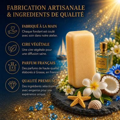 Galet parfumé monoï noix de coco artisanal cire végétale parfum d’intérieur floral solaire longue diffusion