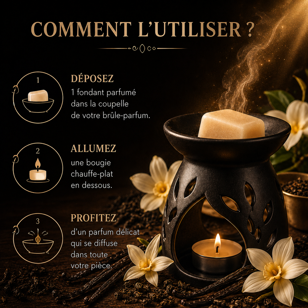 Galet parfumé Thé Noir Vanille pour brûle parfum cire parfumée végétale ambiance cocooning chaleureuse