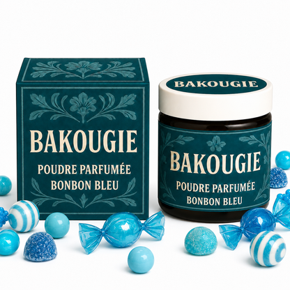 Poudre parfumée Bonbon bleu Bakougie pour aspirateur et poubelle