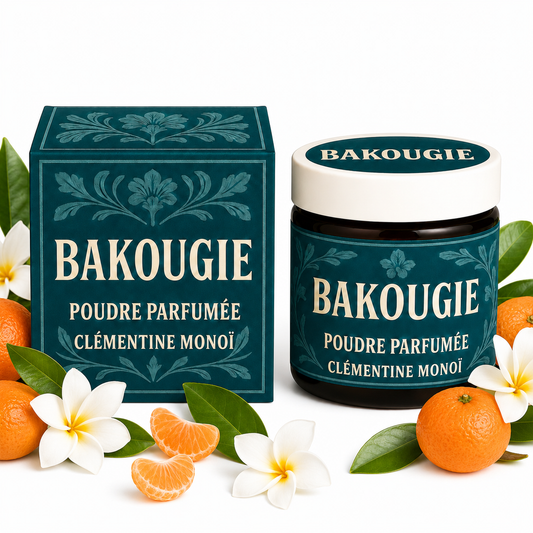 Poudre parfumée Clémentine monoï Bakougie pour aspirateur et poubelle