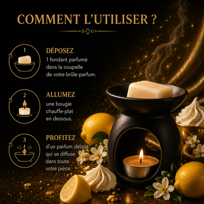 Comment utiliser un fondant parfumé citron meringué avec brûleur parfum citron dessert