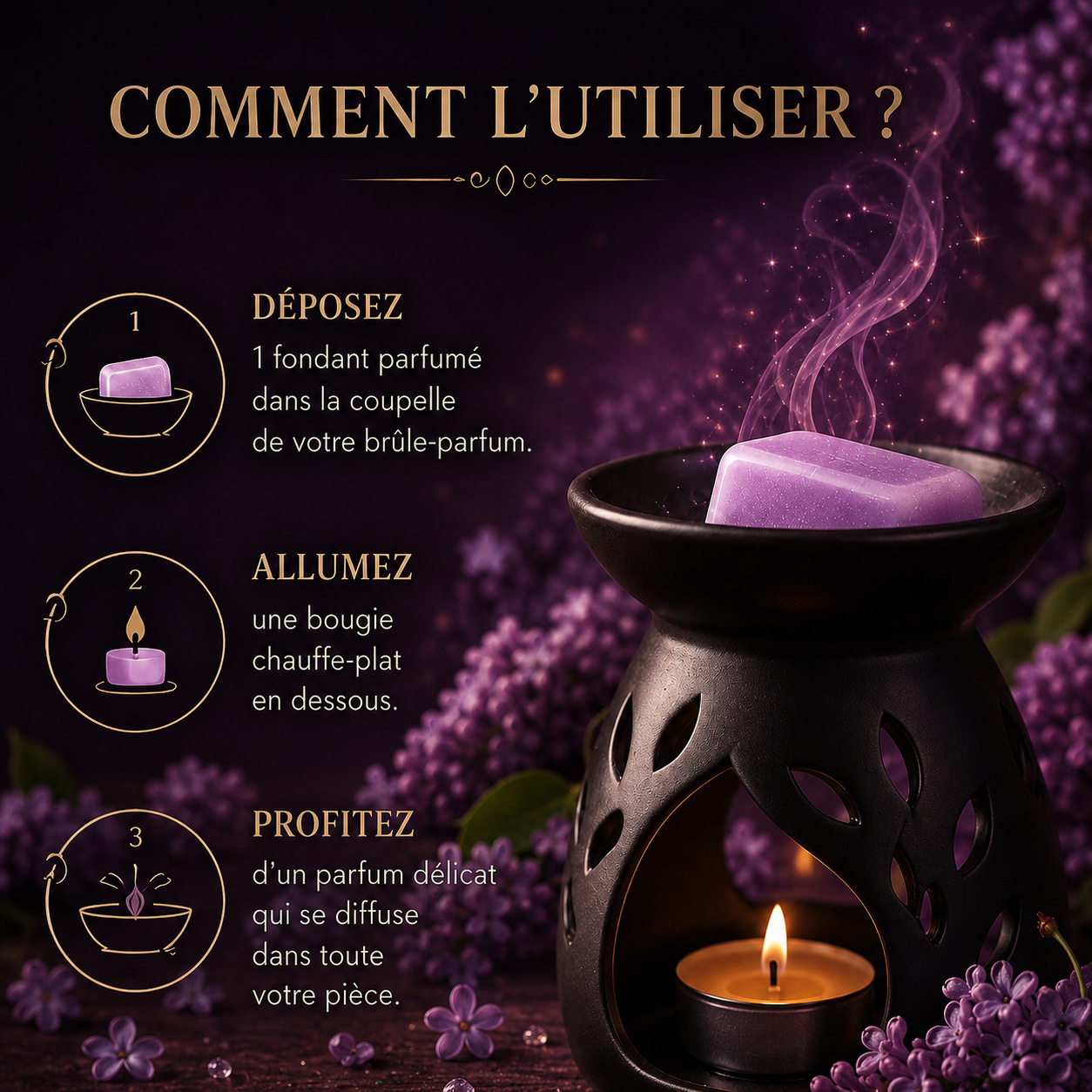 Comment utiliser un fondant parfumé lilas dans un brûleur parfum pour diffuser une odeur florale douce