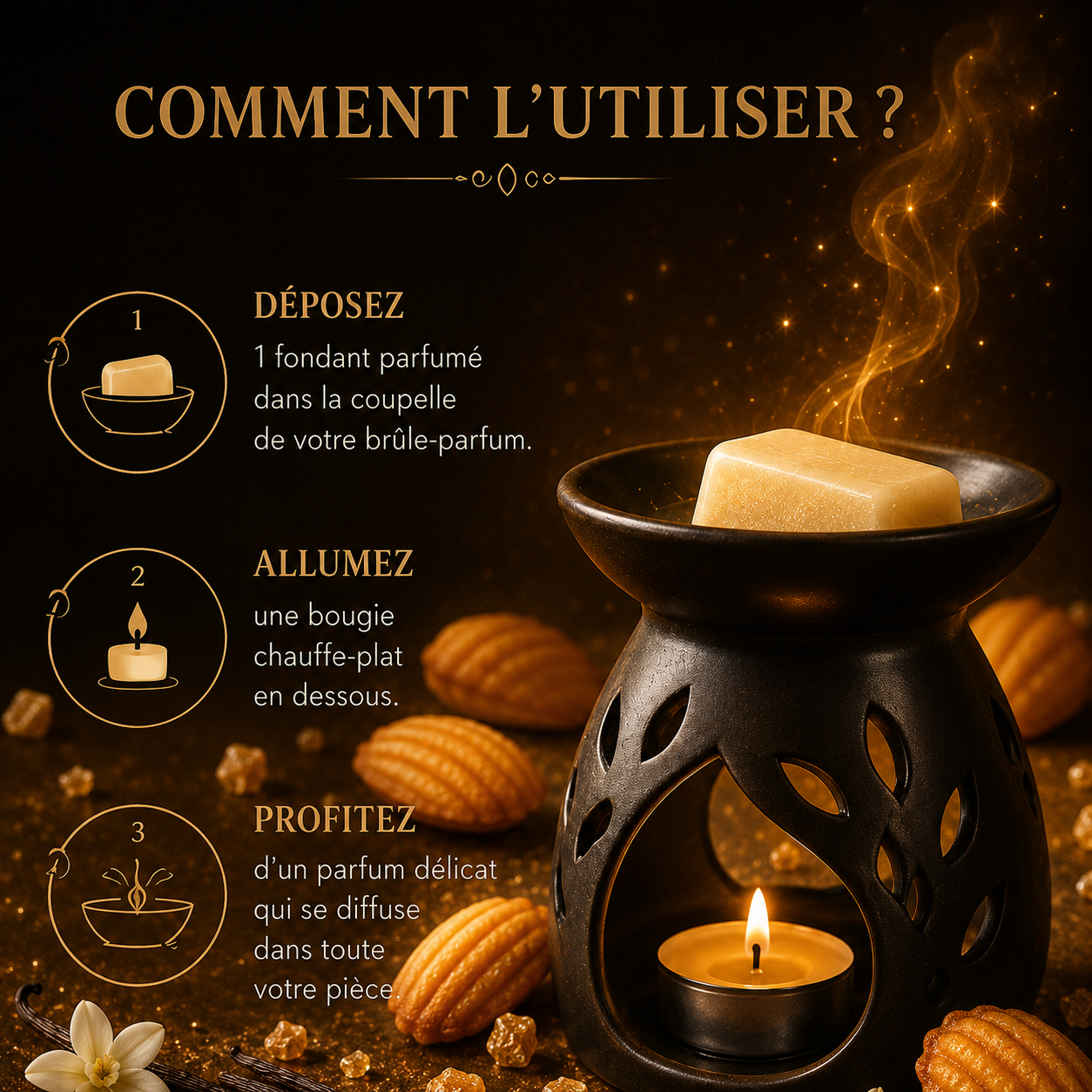 Comment utiliser un fondant parfumé Madeleine Gourmande avec brûleur senteur gourmande