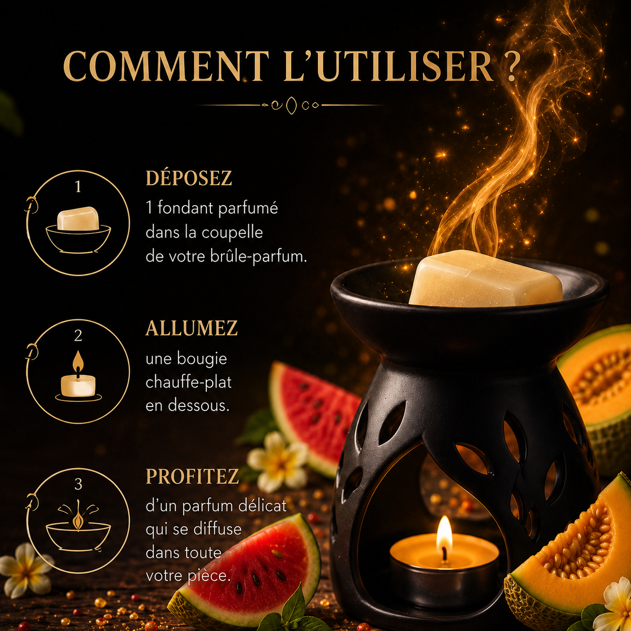 Comment utiliser un fondant parfumé pastèque melon avec brûleur parfum ambiance fruitée