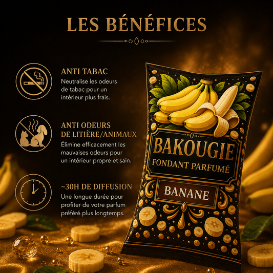 Wax melt banane vanille artisanal fondant parfumé gourmand aux notes fruitées et sucrées tropicales