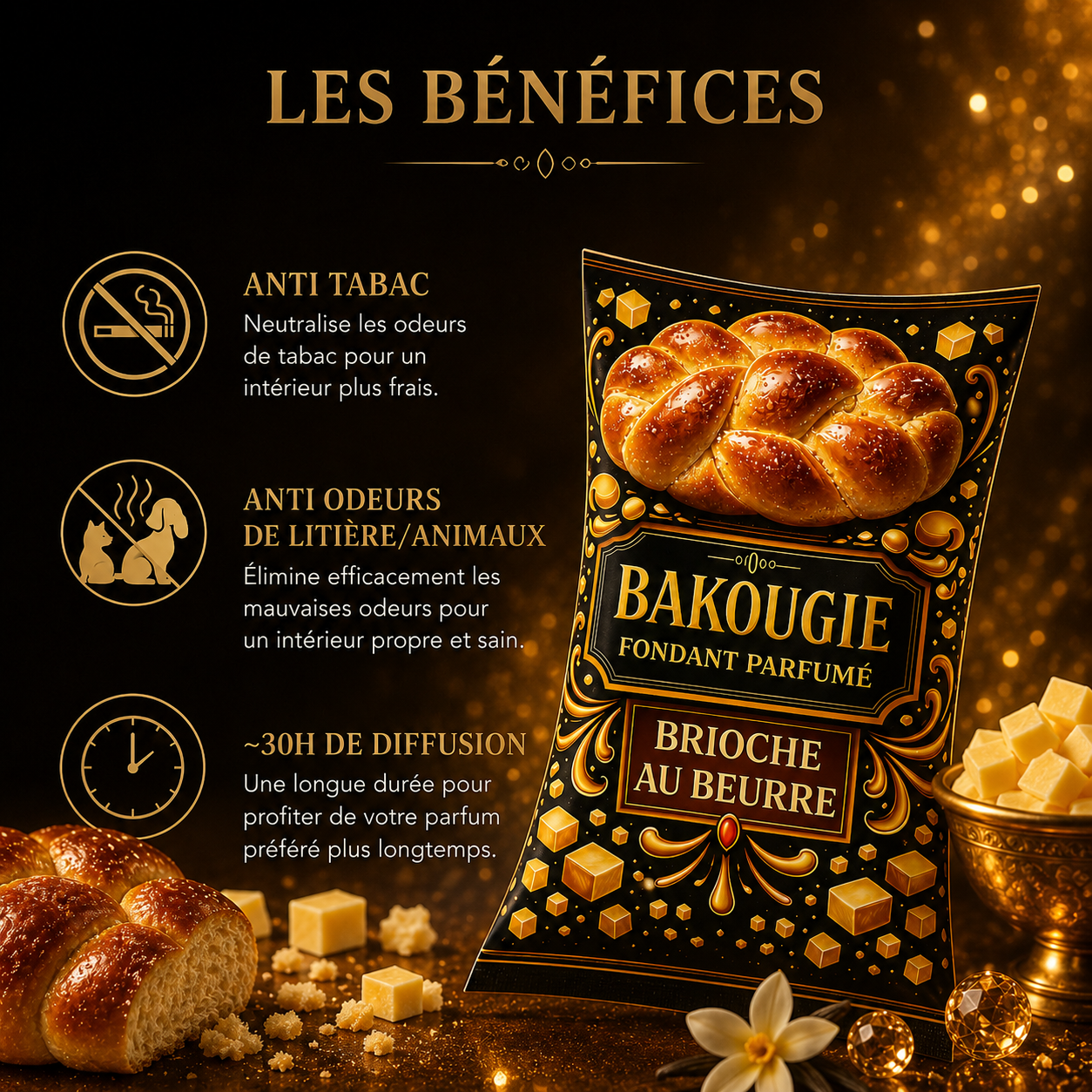 Wax melt brioche gourmande parfum fondant cire parfumée senteur brioche chaude beurre vanille caramel