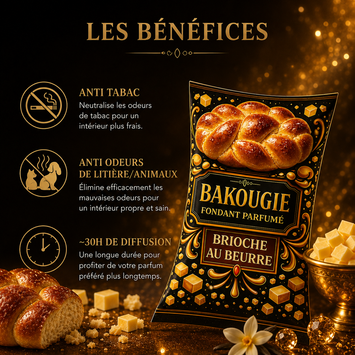 Wax melt brioche gourmande parfum fondant cire parfumée senteur brioche chaude beurre vanille caramel