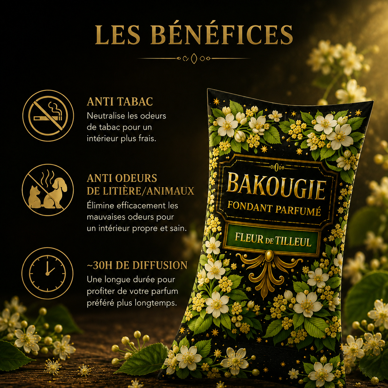 Wax melt fleur de tilleul parfum floral apaisant cire parfumée artisanale pour ambiance zen et relaxation maison
