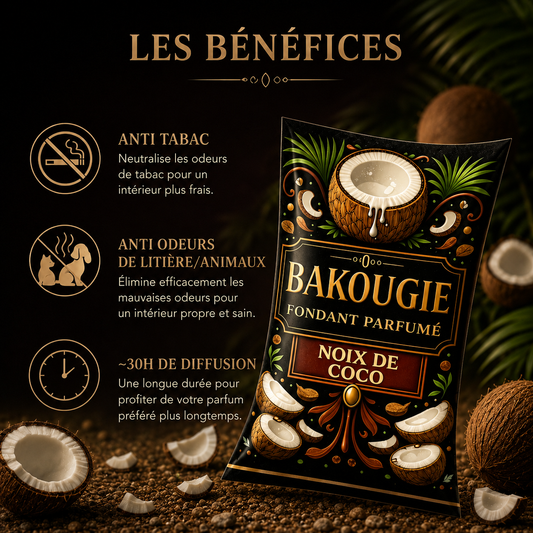 Wax melt noix de coco gourmand fondant cire parfumée senteur coco exotique vanille caramel pour brûleur