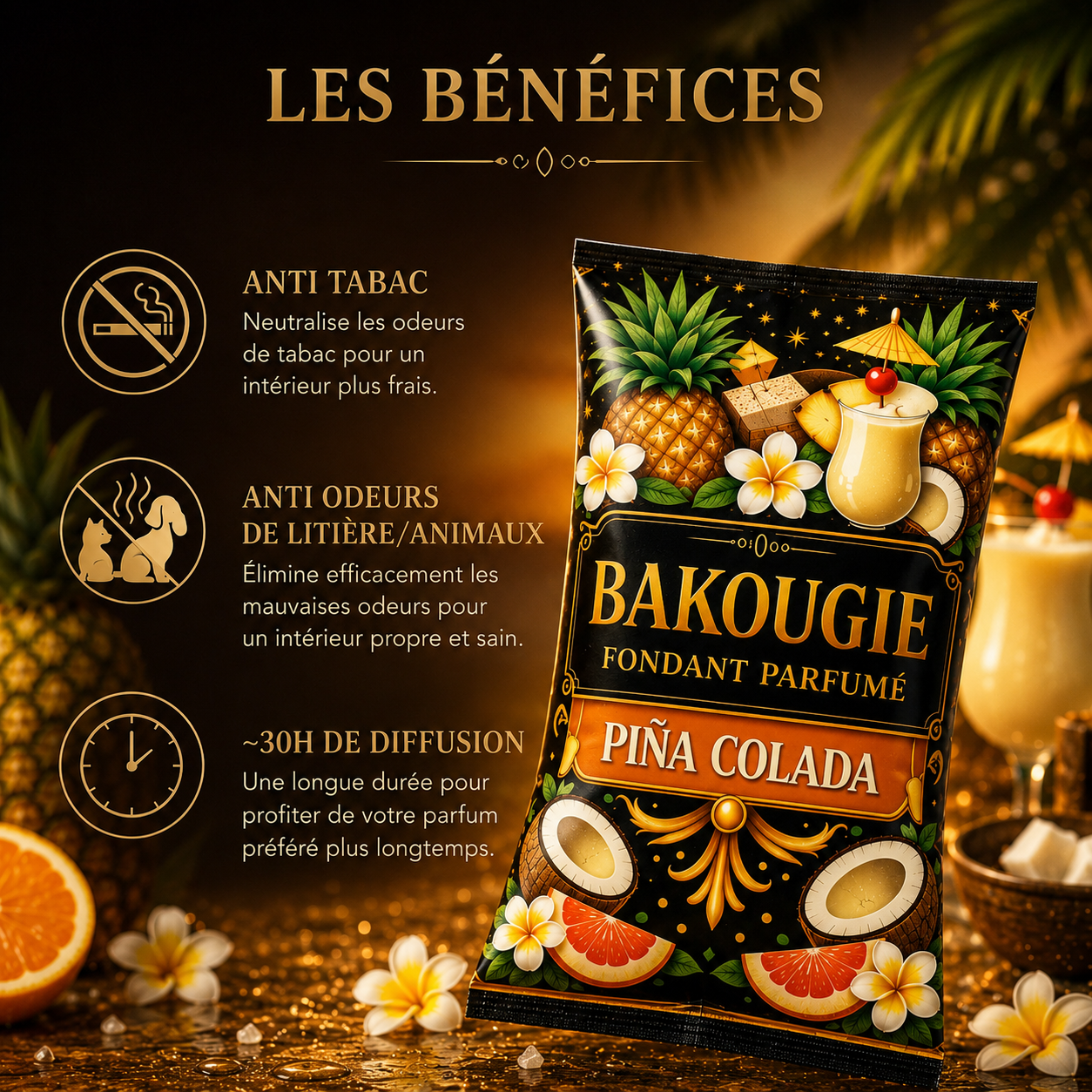 Wax melt Piña Colada parfum ananas noix de coco fondant parfumé artisanal senteur cocktail tropical longue diffusion