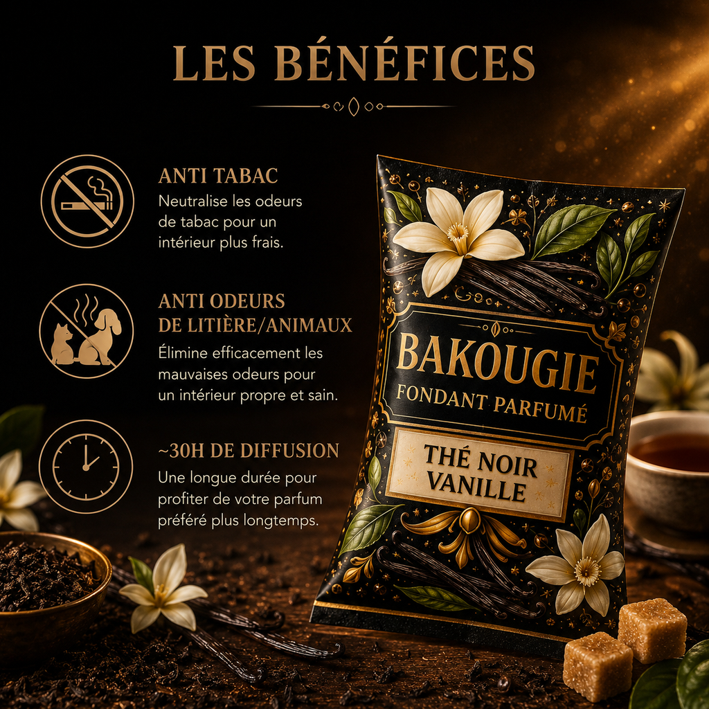 Wax melt Thé Noir Vanille parfum gourmand et épicé fondant parfumé artisanal senteur thé noir vanille ambrée